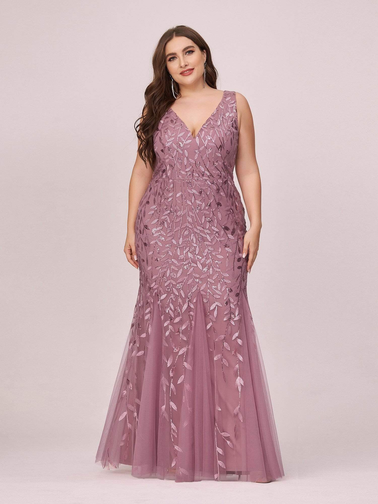 Women's Double V-Neck Fishtail Seuqin Evening Dress #color_Purple Orchid