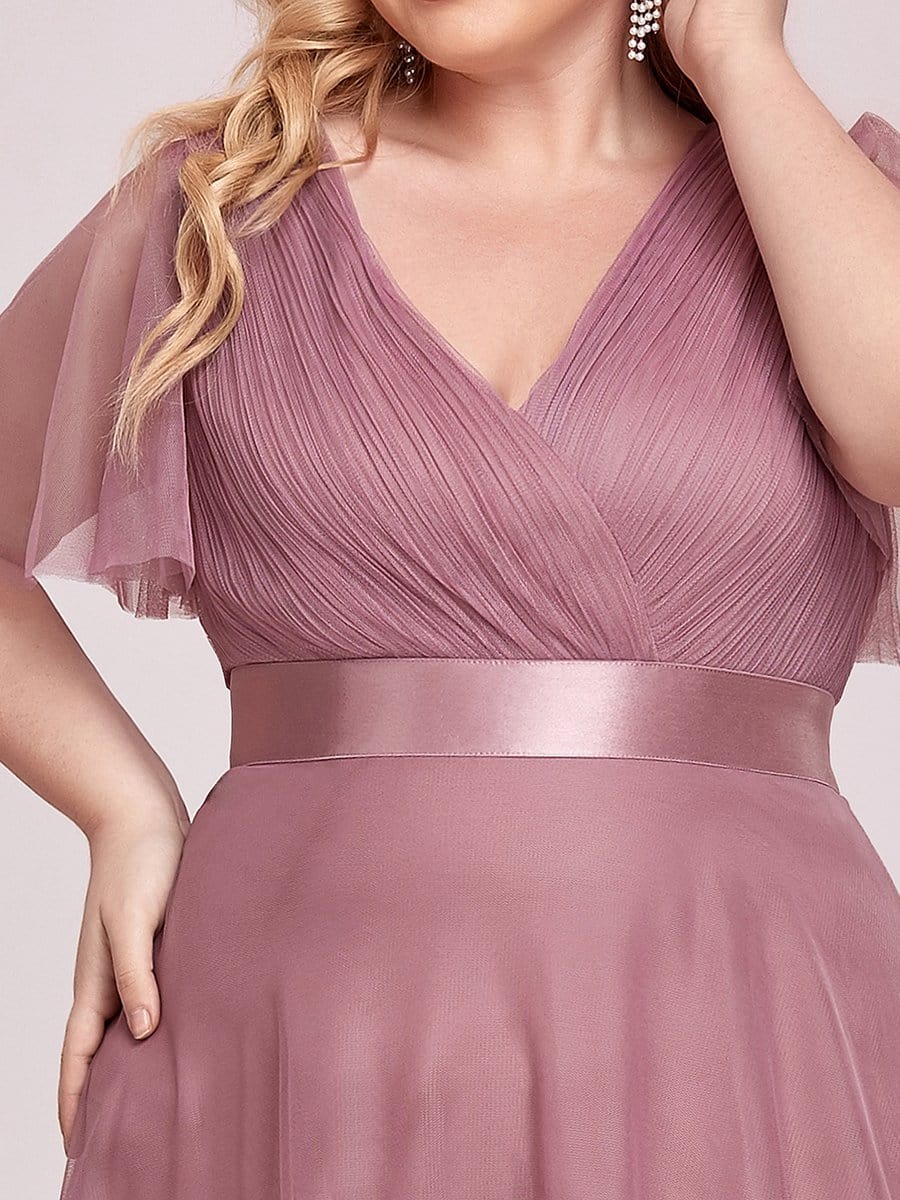 Women's Floor-Length Plus Size Bridesmaid Dress with Short Sleeve #color_Purple Orchid