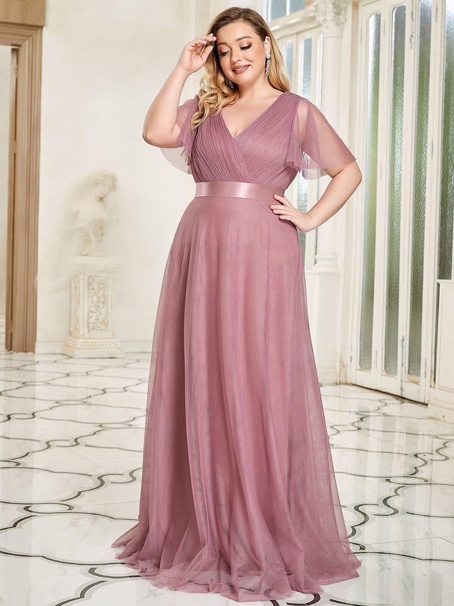 Women's Floor-Length Plus Size Bridesmaid Dress with Short Sleeve #color_Purple Orchid