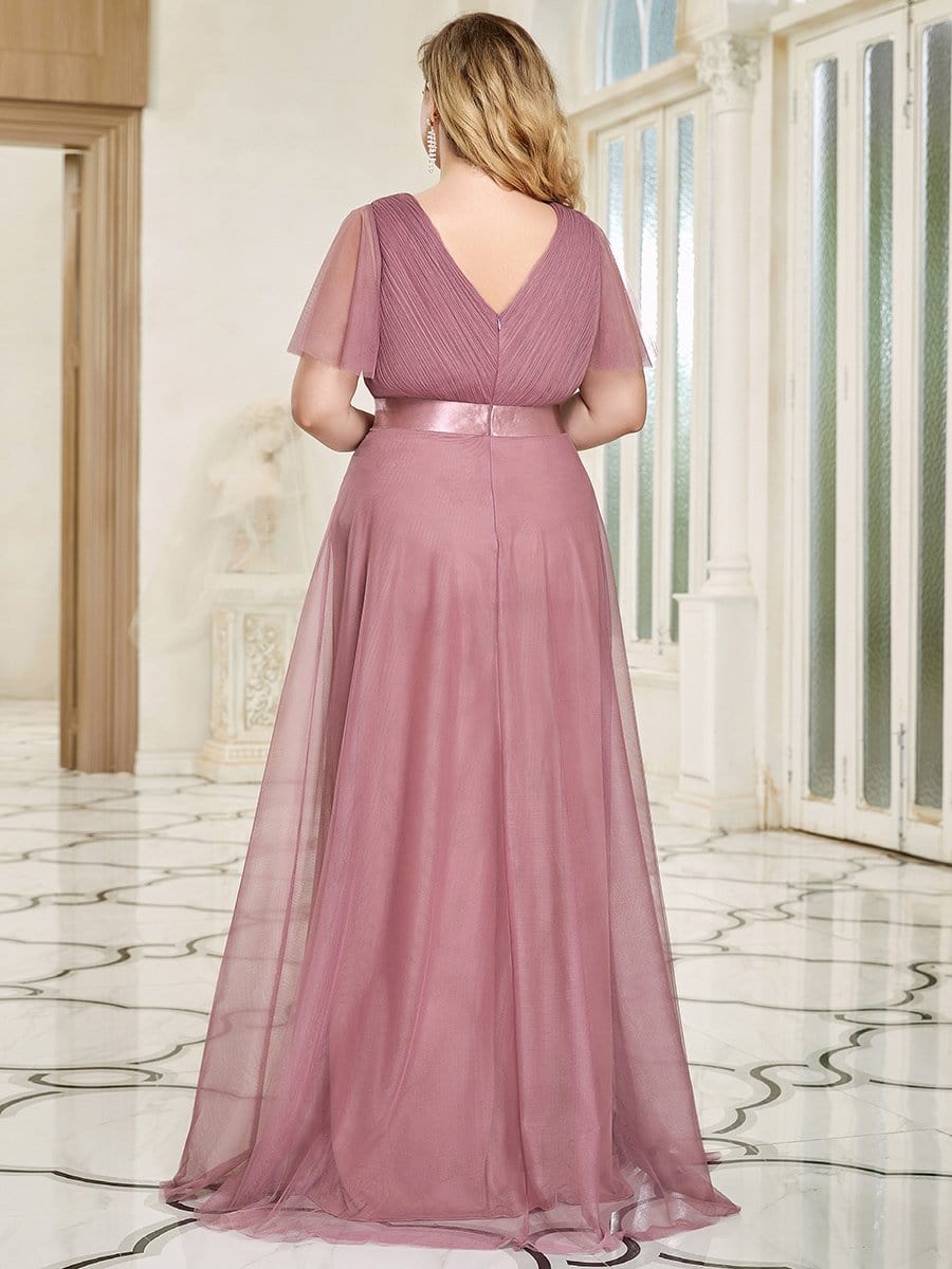 Women's Floor-Length Plus Size Bridesmaid Dress with Short Sleeve #color_Purple Orchid