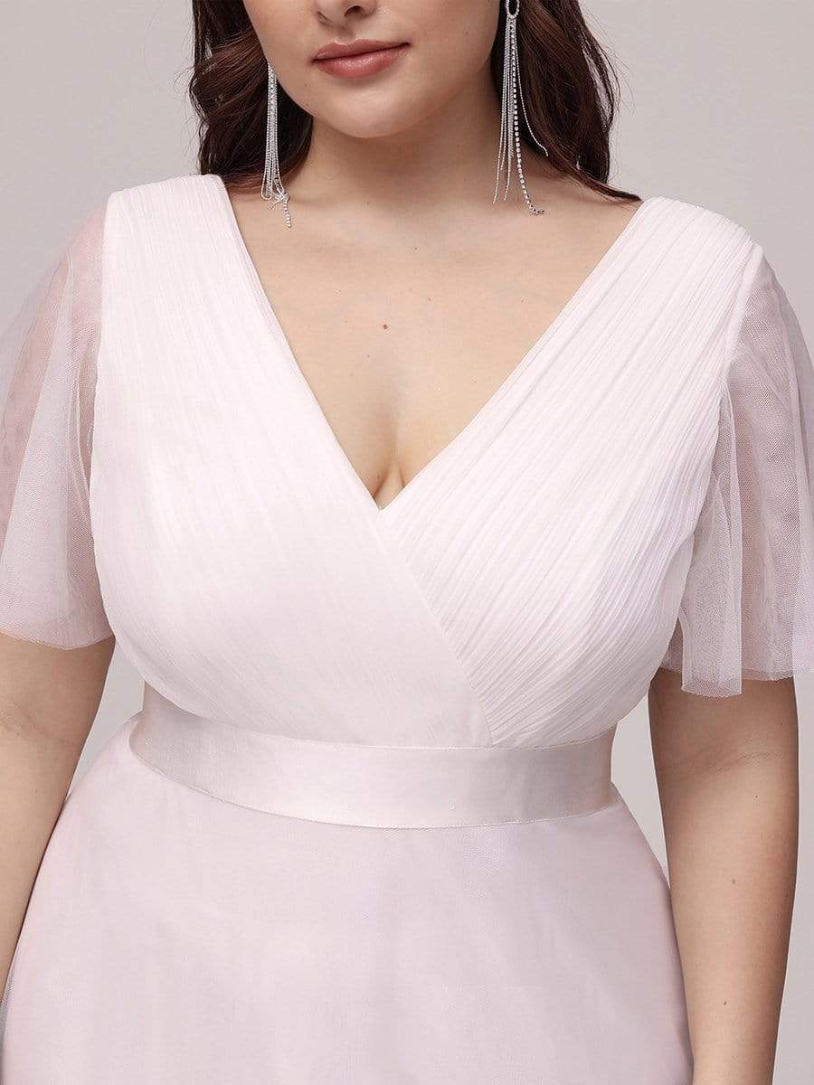 Women's Floor-Length Plus Size Bridesmaid Dress with Short Sleeve #color_White