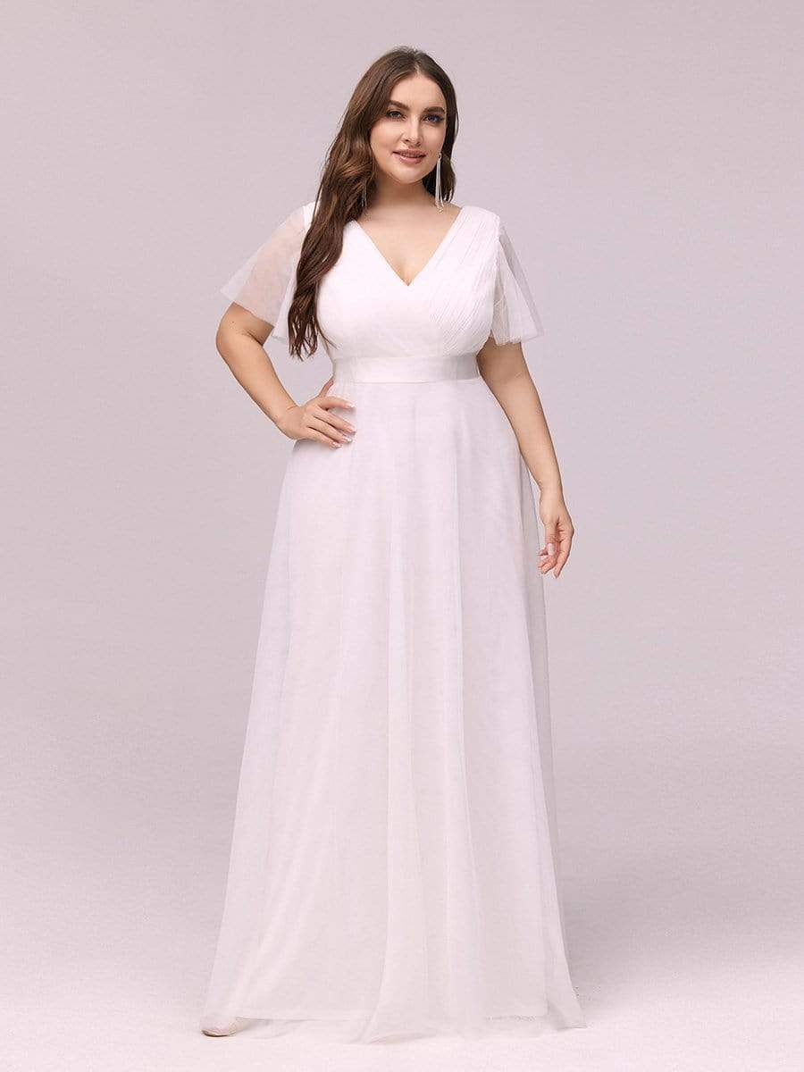 Women's Floor-Length Plus Size Bridesmaid Dress with Short Sleeve #color_White