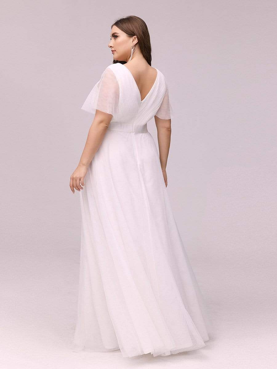 Women's Floor-Length Plus Size Bridesmaid Dress with Short Sleeve #color_White