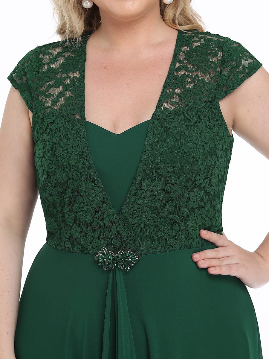 Women's Sweetheart Floral Lace Wedding Guest Dress with Cap Sleeve #color_Dark Green