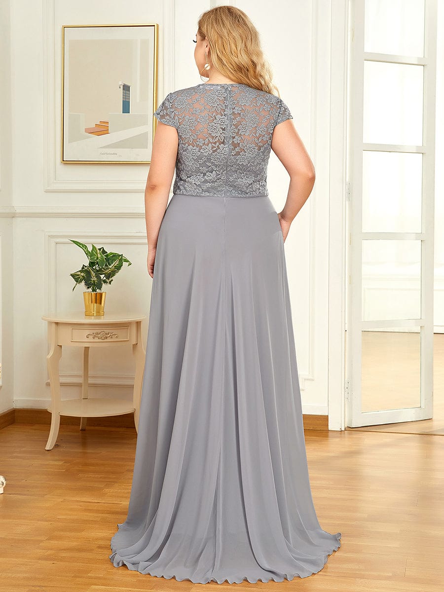 Women's Sweetheart Floral Lace Wedding Guest Dress with Cap Sleeve #color_Grey