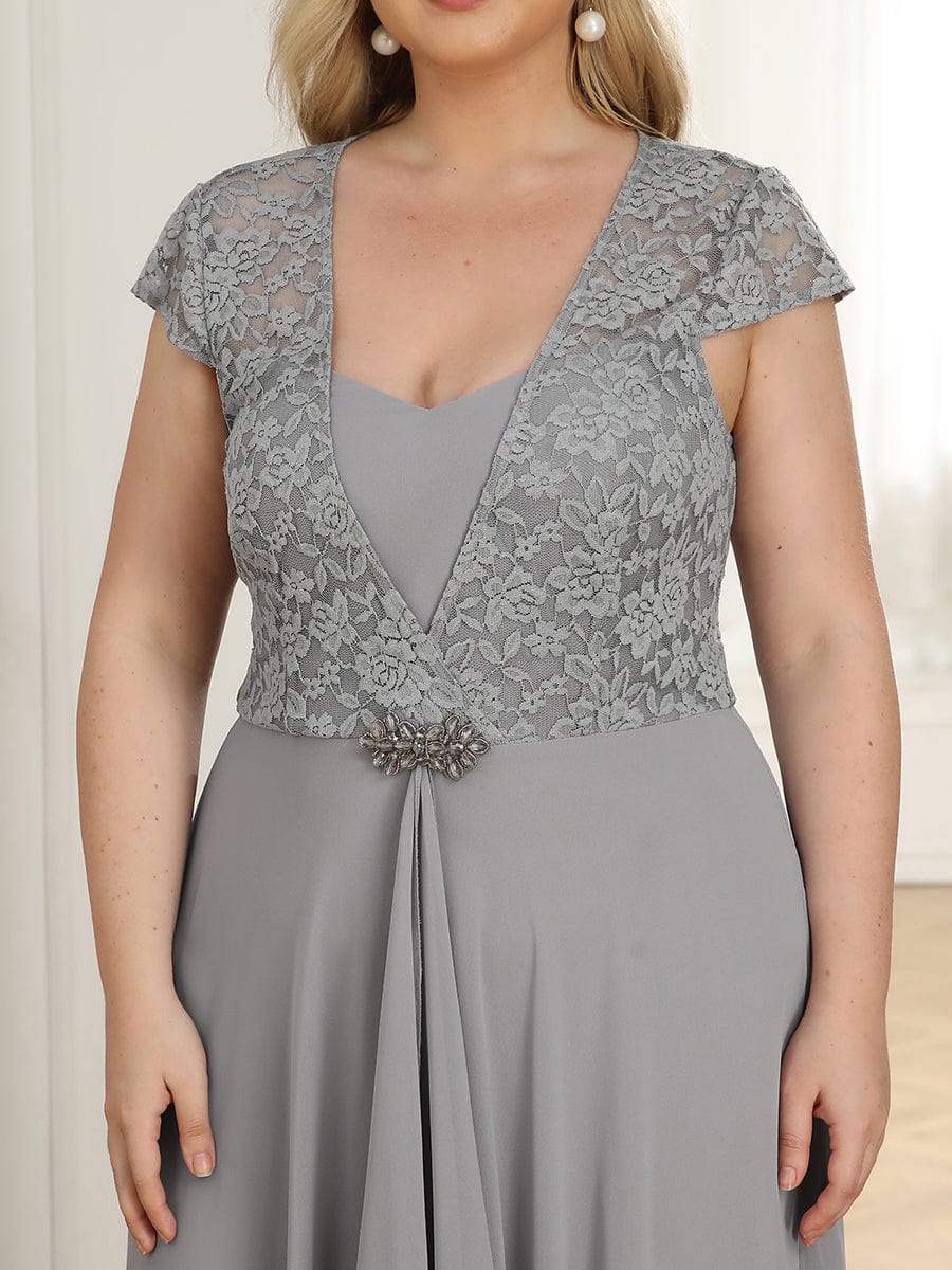 Women's Sweetheart Floral Lace Wedding Guest Dress with Cap Sleeve #color_Grey