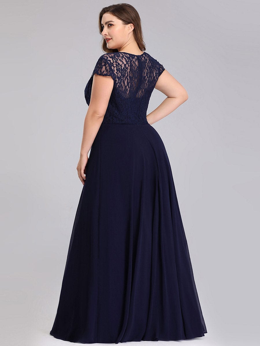 Women's Sweetheart Floral Lace Wedding Guest Dress with Cap Sleeve #color_Navy Blue