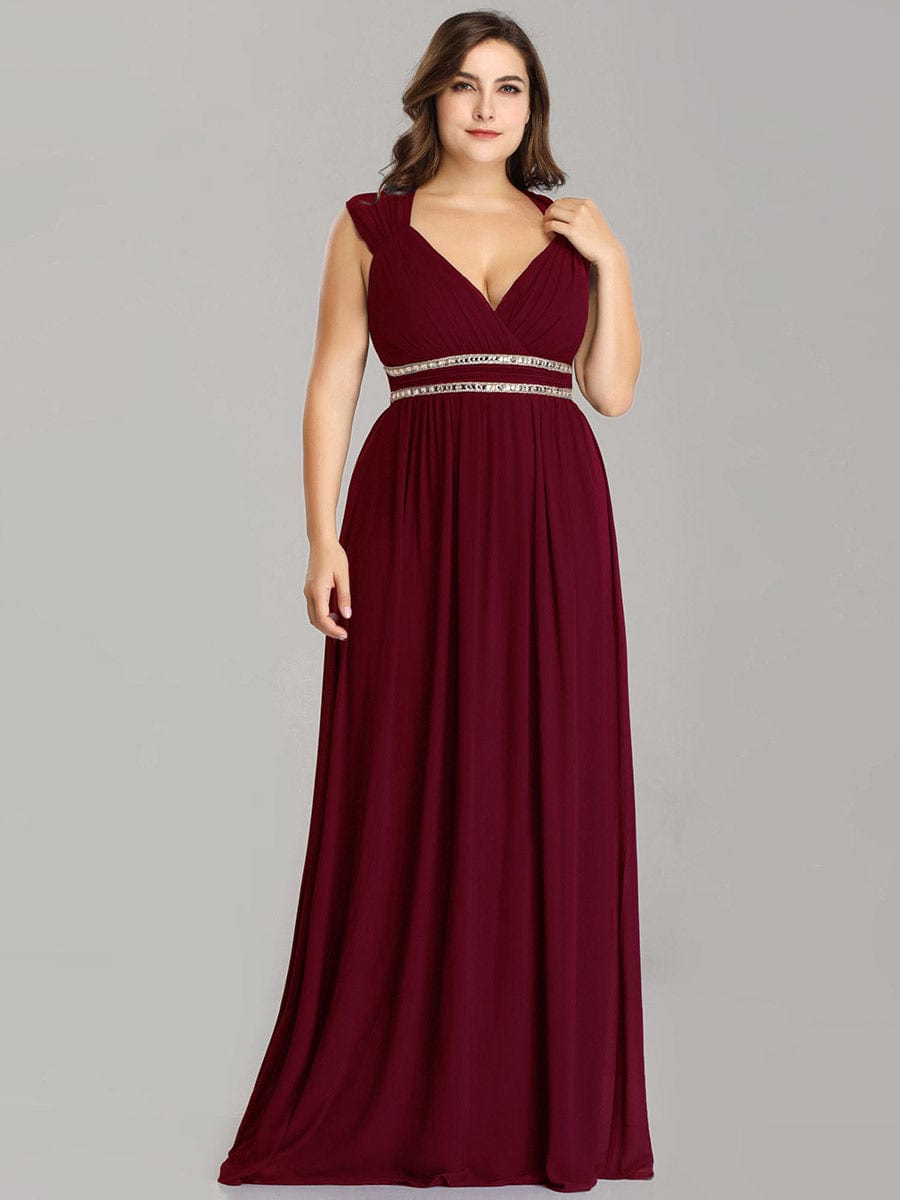 Custom Size Sleeveless Grecian Style Evening Dress #color_Burgundy