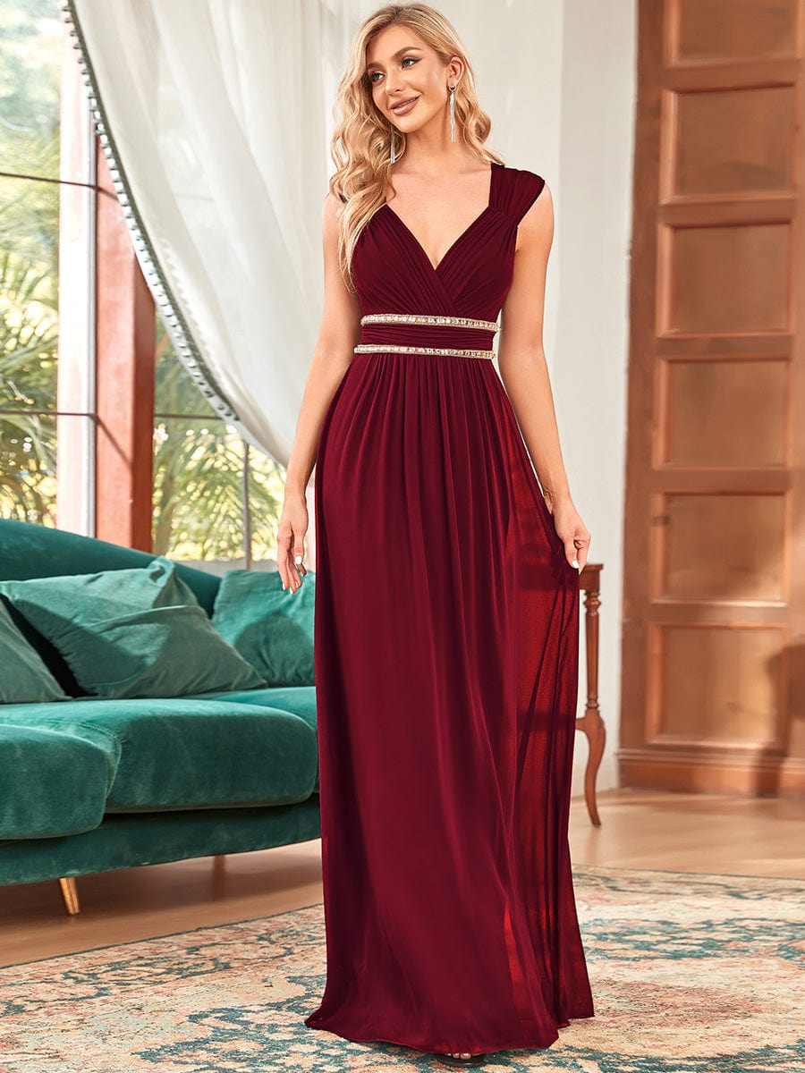 Custom Size Sleeveless Grecian Style Evening Dress #color_Burgundy