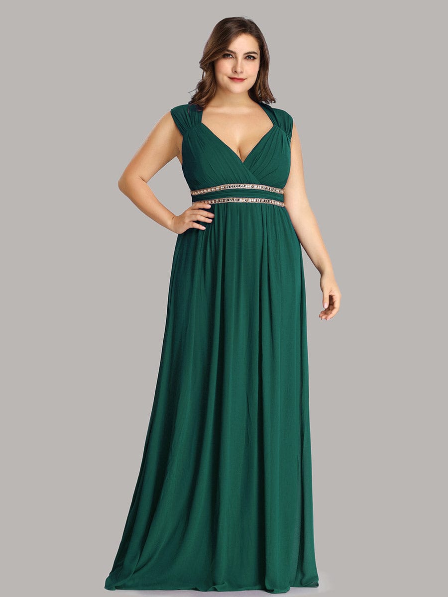 Custom Size Sleeveless Grecian Style Evening Dress #color_Dark Green