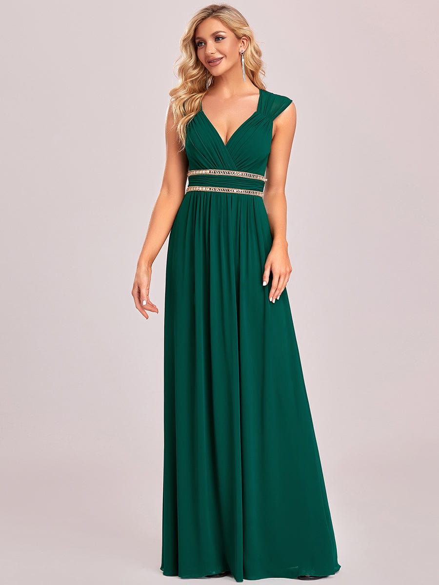 Custom Size Sleeveless Grecian Style Evening Dress #color_Dark Green