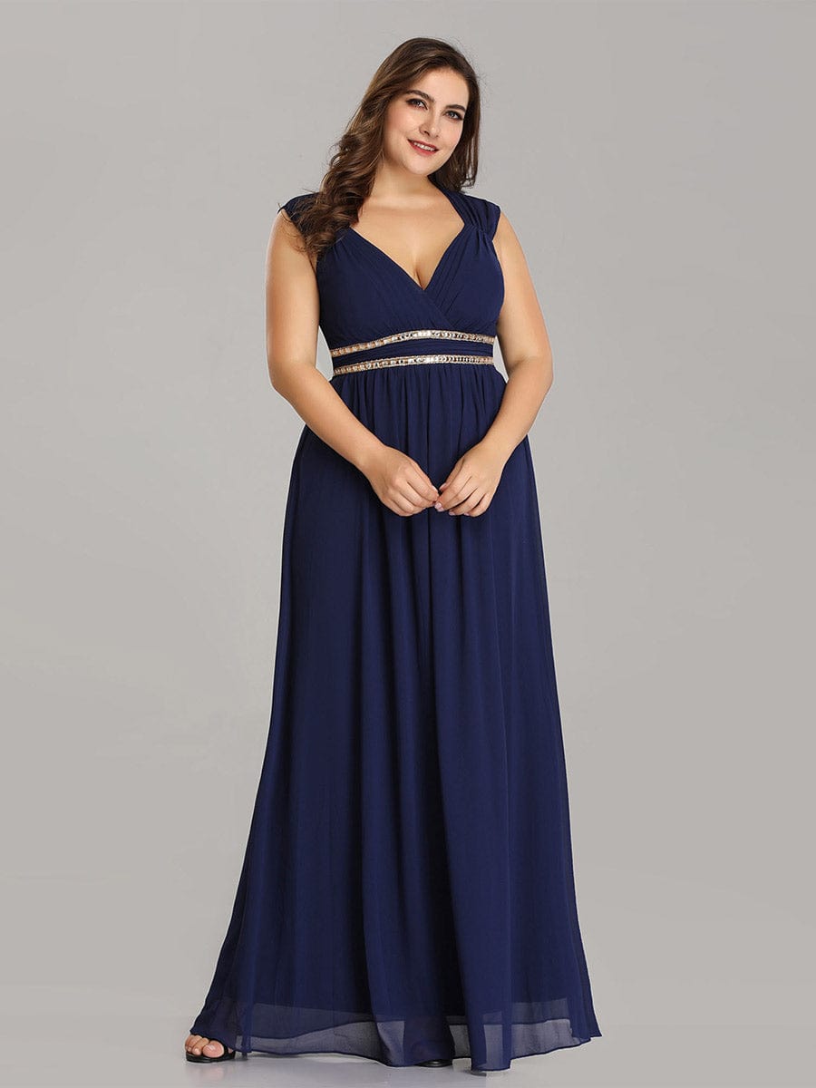 Custom Size Sleeveless Grecian Style Evening Dress #color_Navy Blue