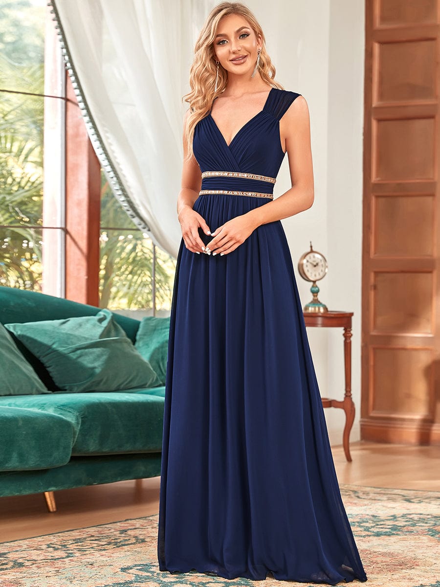 Custom Size Sleeveless Grecian Style Evening Dress #color_Navy Blue