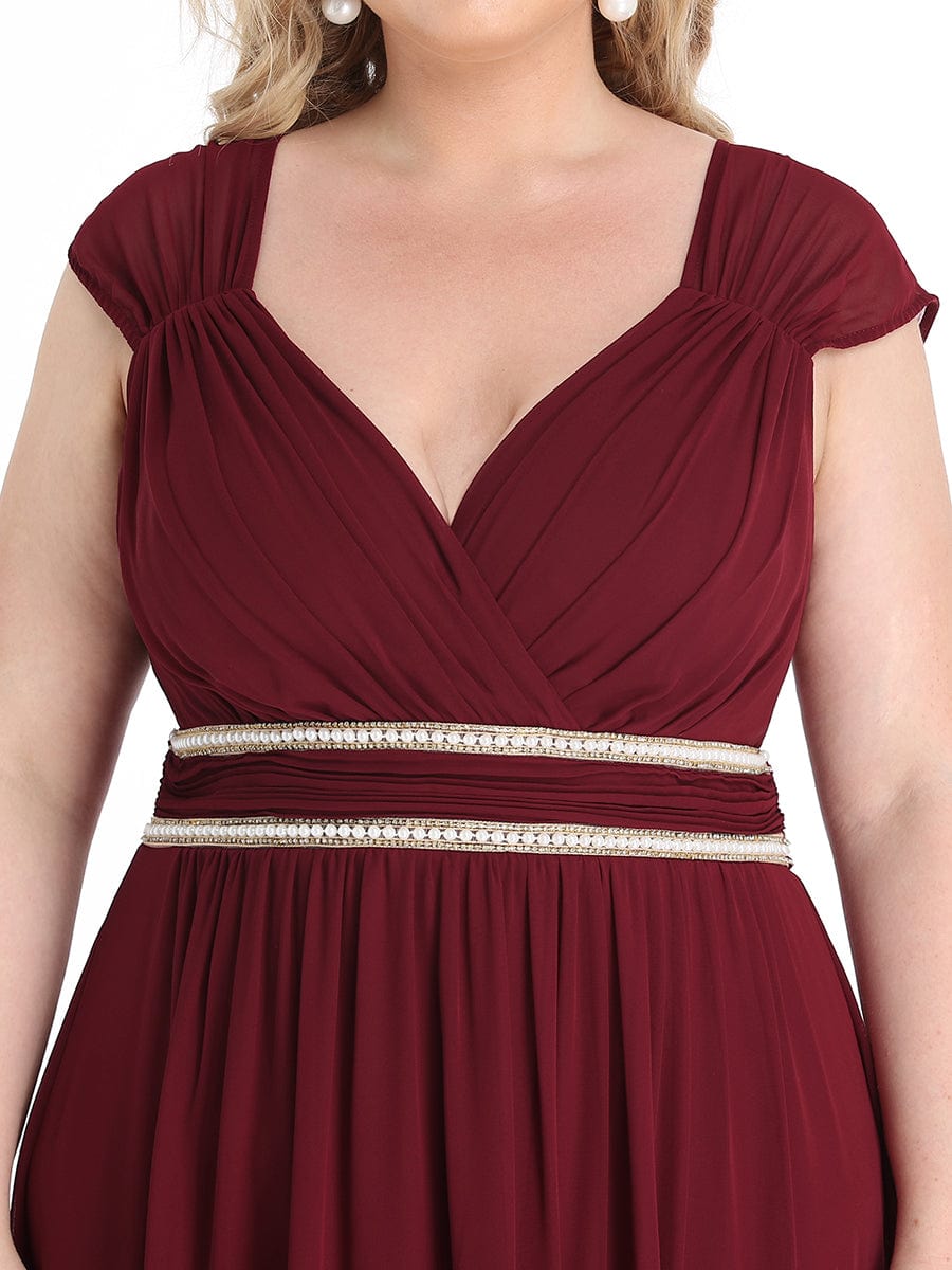 V-Neck Sleeveless Grecian Style Plus Size Evening Dresses #color_Burgundy