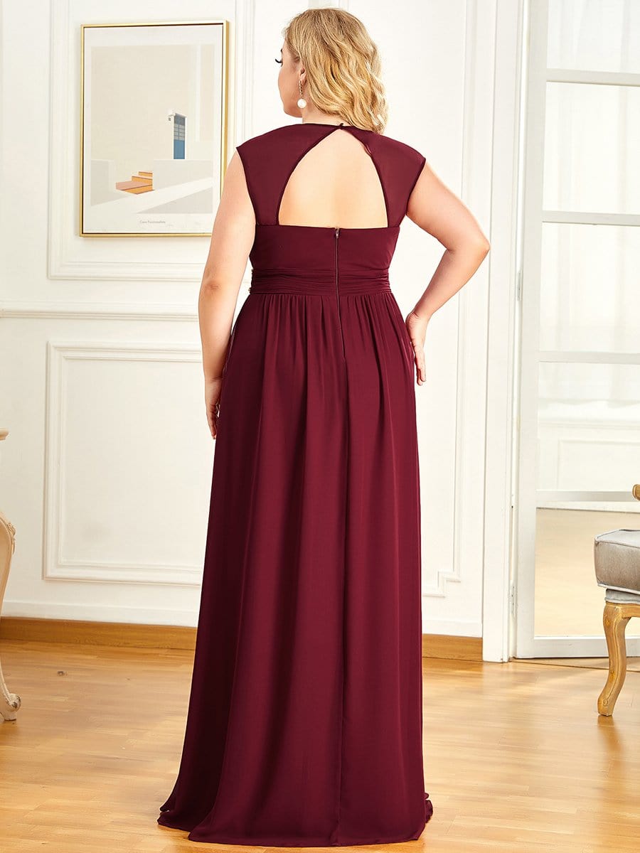 Ruched V-neck Floor Length Elegant Bridesmaid Dress #color_Burgundy