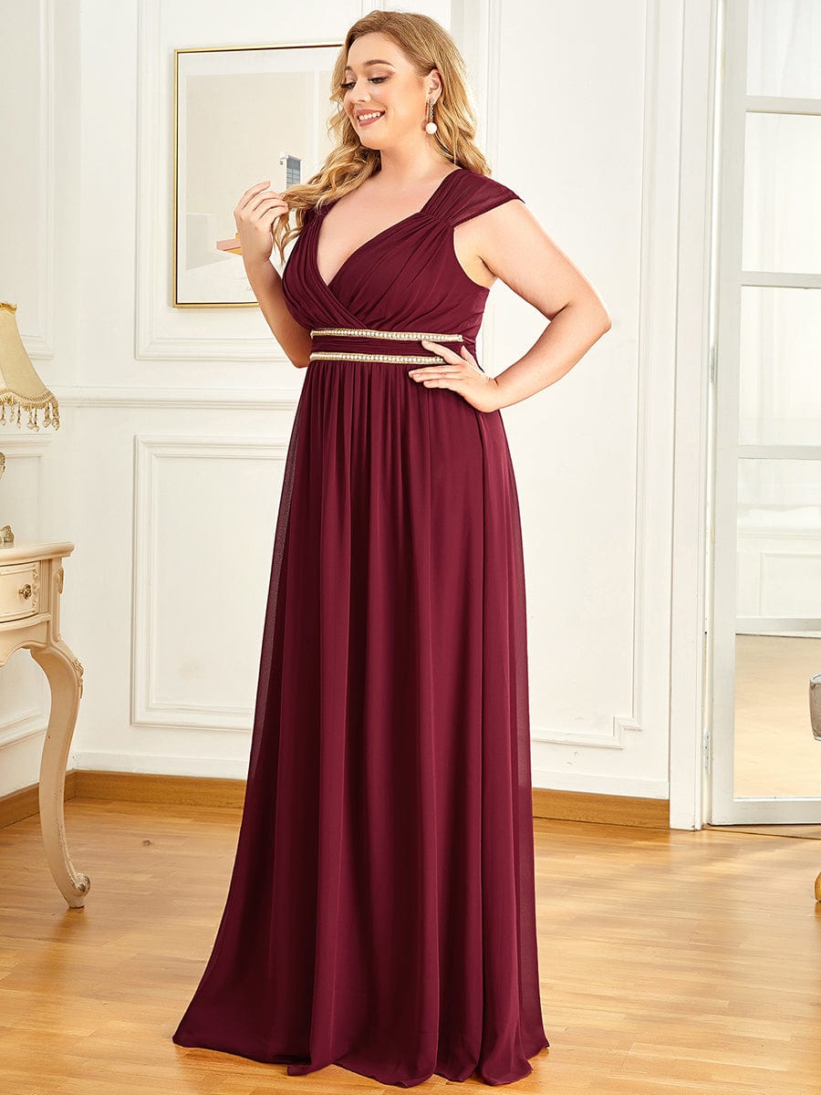 V-Neck Sleeveless Grecian Style Plus Size Evening Dresses #color_Burgundy