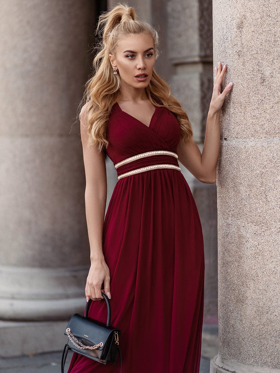 Sleeveless Grecian Style Formal Evening Dresses for Women #color_Burgundy