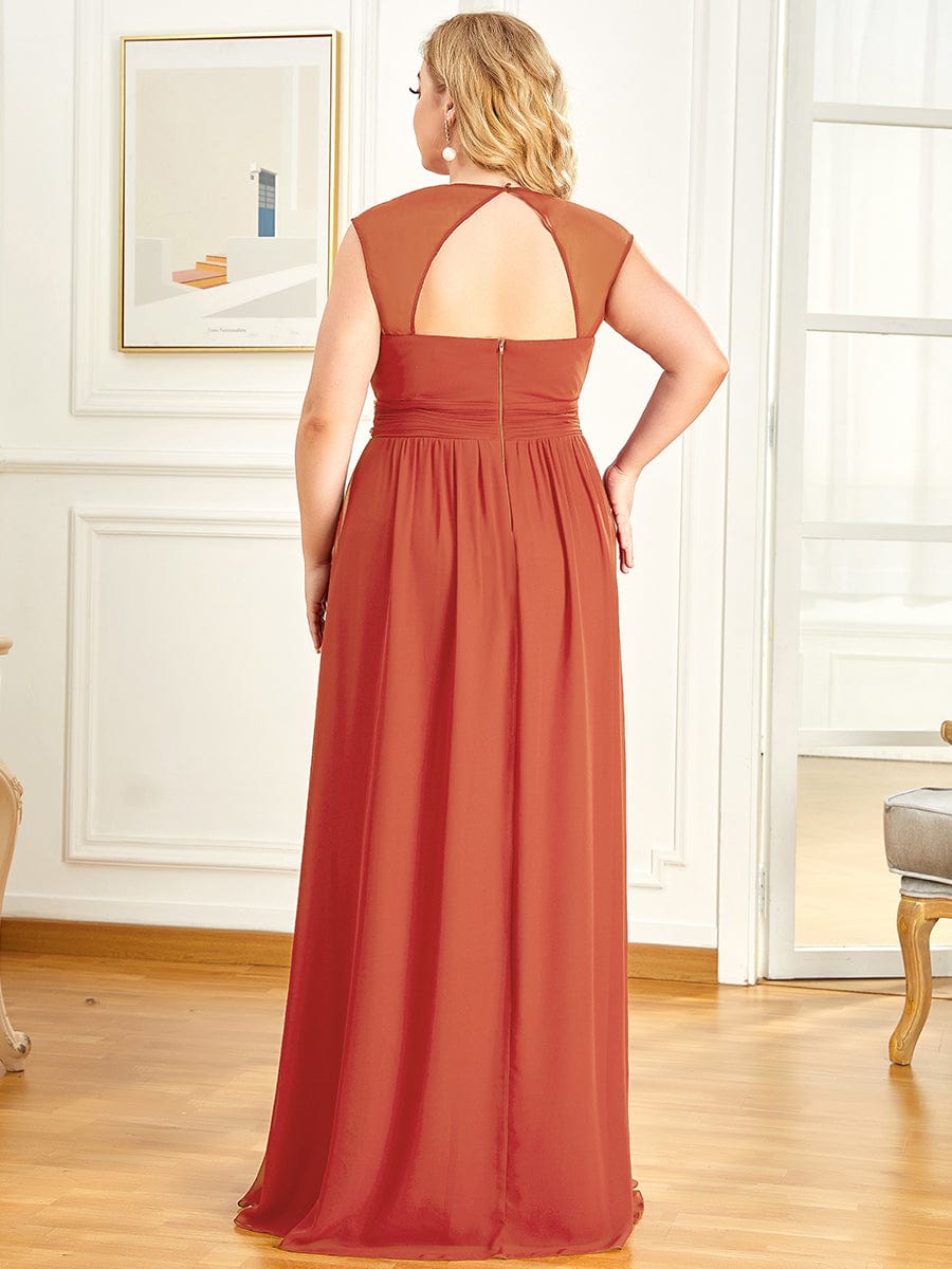 Ruched V-neck Floor Length Elegant Bridesmaid Dress #color_Burnt Orange