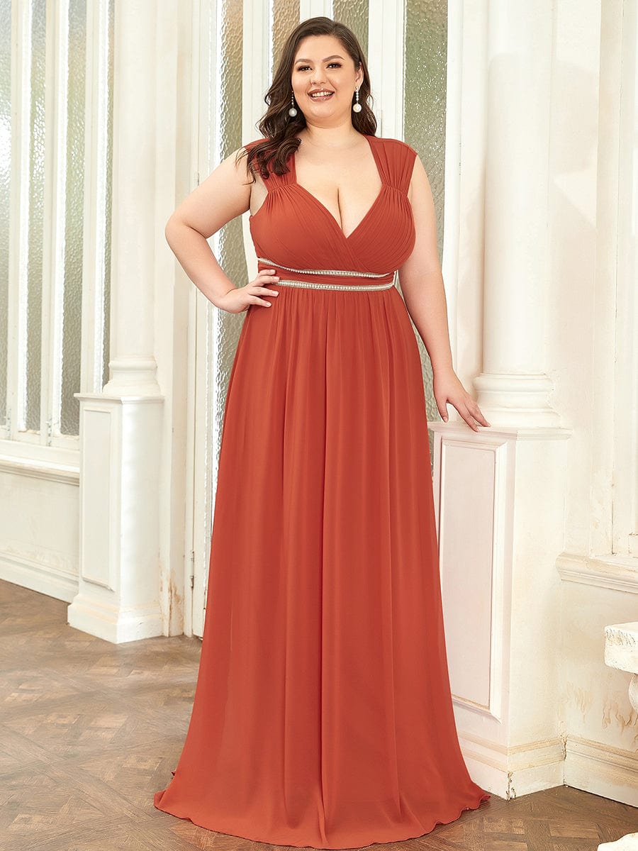 V-Neck Sleeveless Grecian Style Plus Size Evening Dresses #color_Burnt Orange