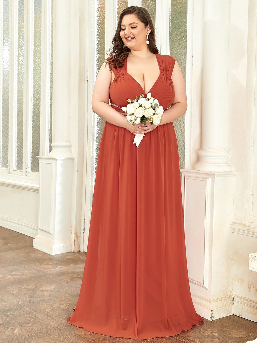 V-Neck Sleeveless Grecian Style Plus Size Evening Dresses #color_Burnt Orange