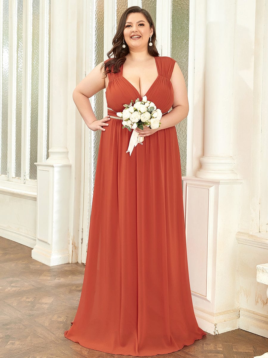 V-Neck Sleeveless Grecian Style Plus Size Evening Dresses #color_Burnt Orange