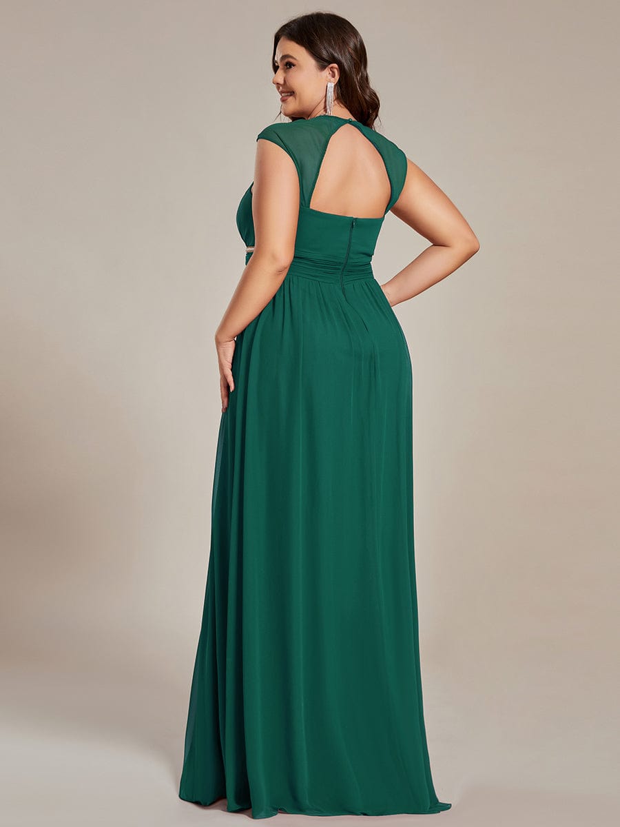 V-Neck Sleeveless Grecian Style Plus Size Evening Dresses #color_Dark Green