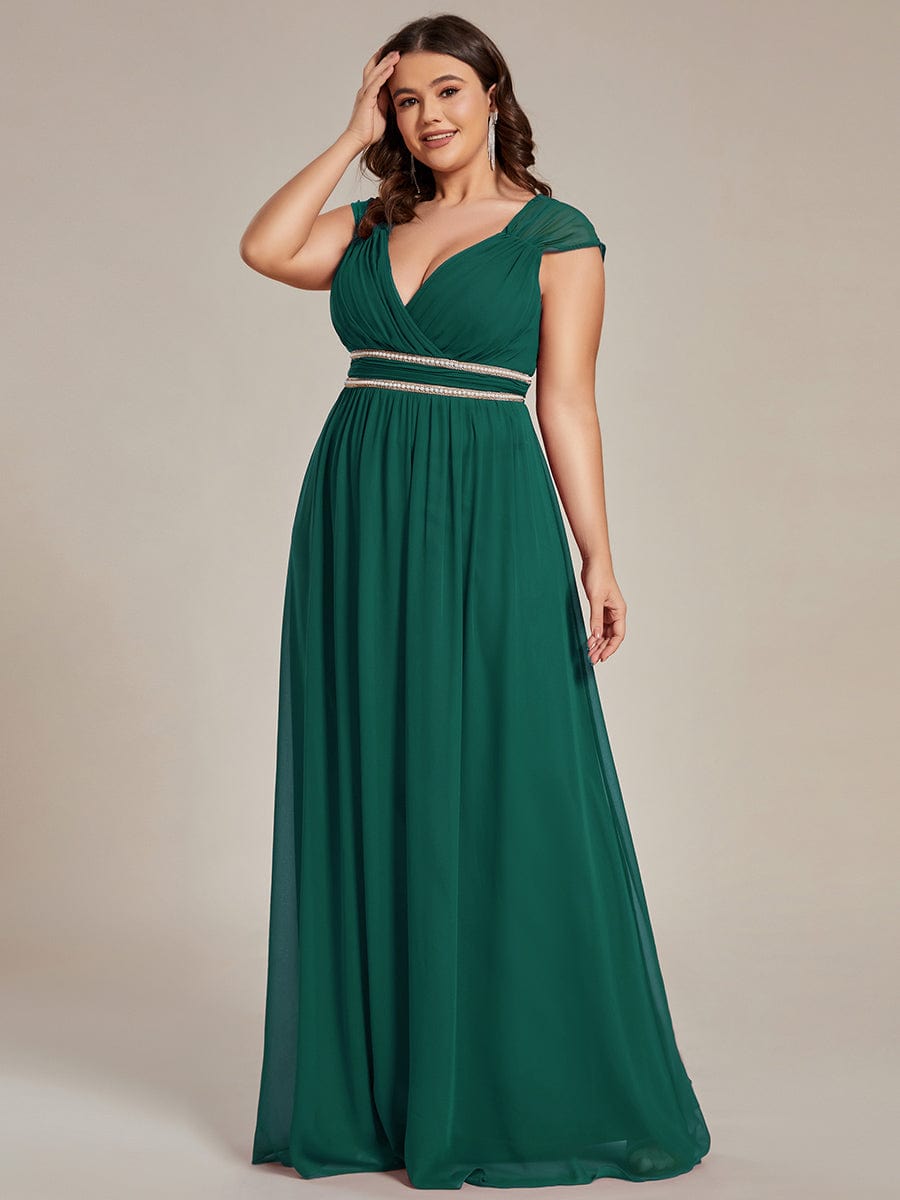 V-Neck Sleeveless Grecian Style Plus Size Evening Dresses #color_Dark Green