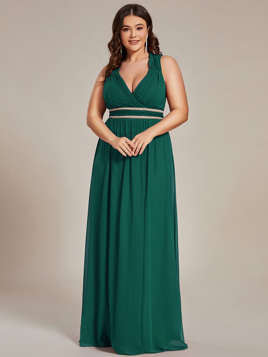 V-Neck Sleeveless Grecian Style Plus Size Evening Dresses #color_Dark Green