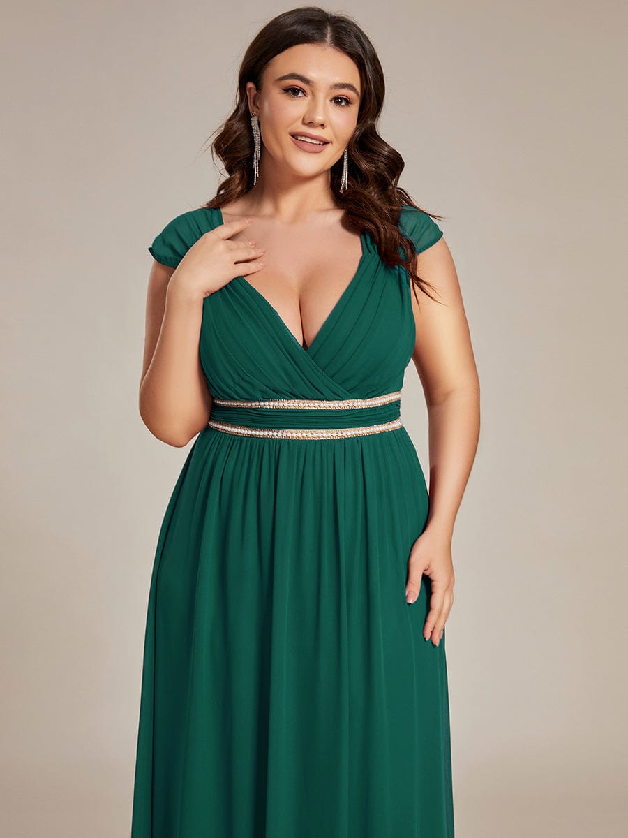 V-Neck Sleeveless Grecian Style Plus Size Evening Dresses #color_Dark Green