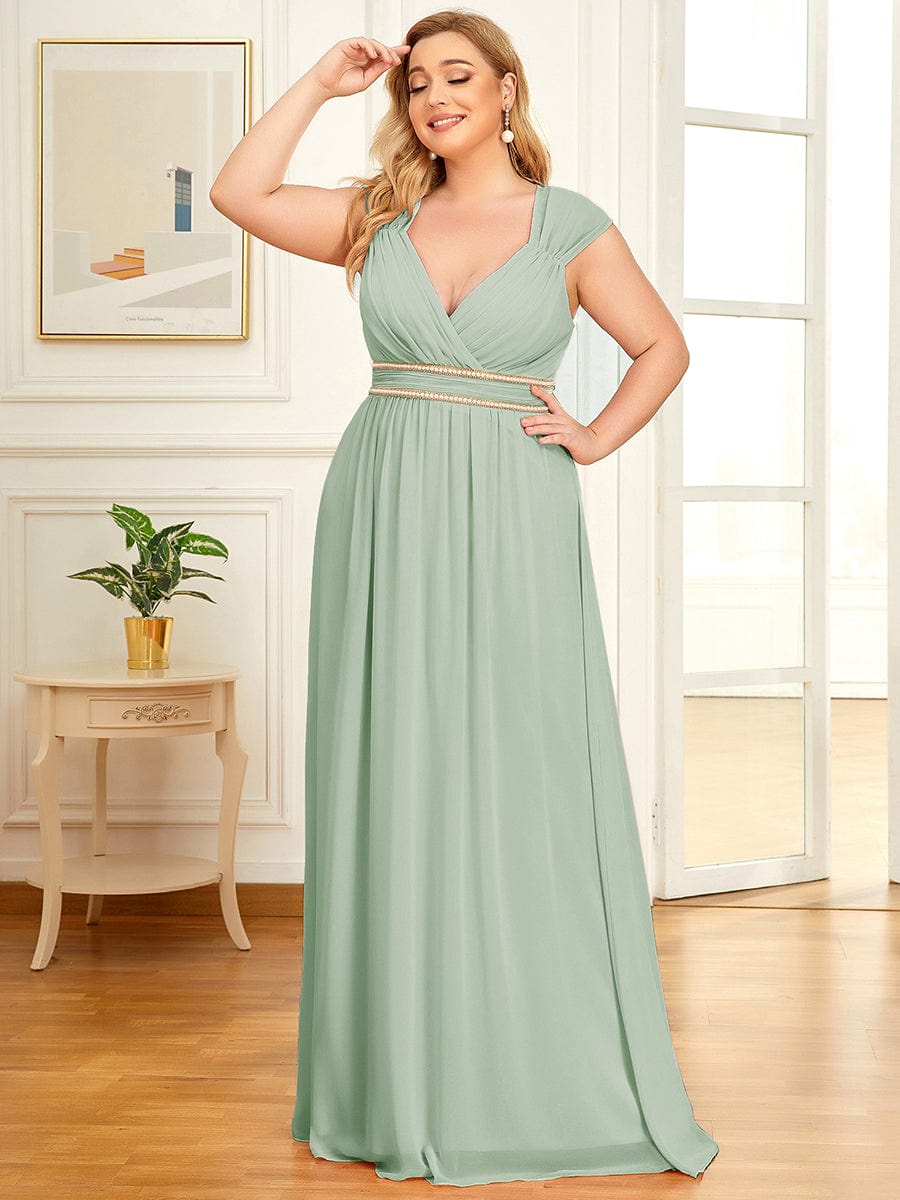 V-Neck Sleeveless Grecian Style Plus Size Evening Dresses #color_Mint Green