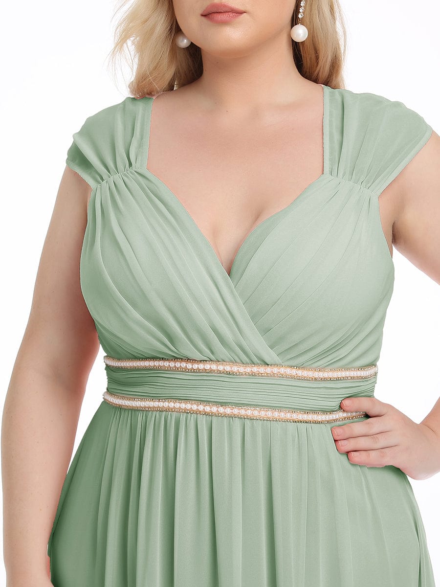 V-Neck Sleeveless Grecian Style Plus Size Evening Dresses #color_Mint Green