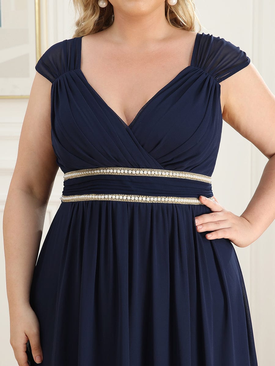 V-Neck Sleeveless Grecian Style Plus Size Evening Dresses #color_Navy Blue