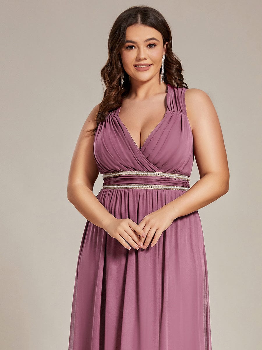 V-Neck Sleeveless Grecian Style Plus Size Evening Dresses #color_Purple Orchid