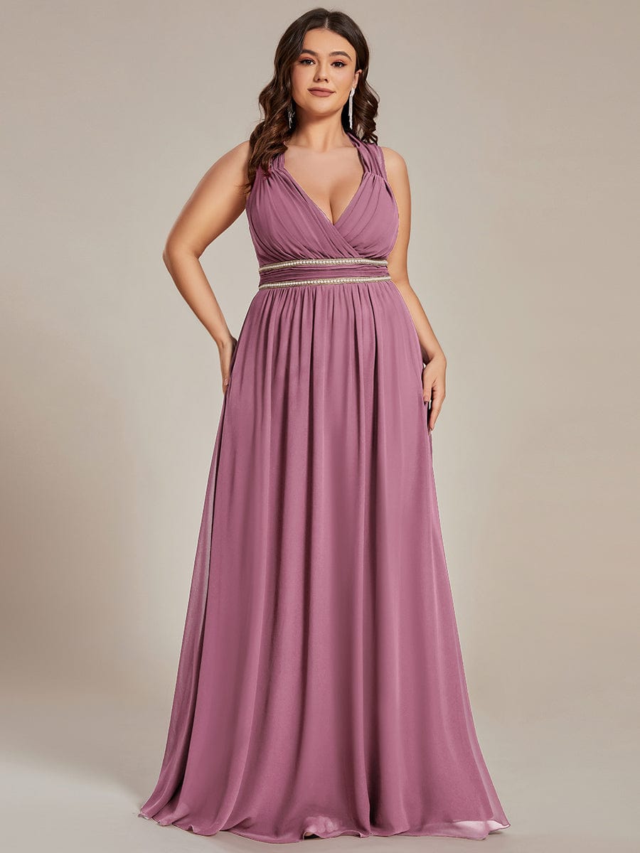 V-Neck Sleeveless Grecian Style Plus Size Evening Dresses #color_Purple Orchid