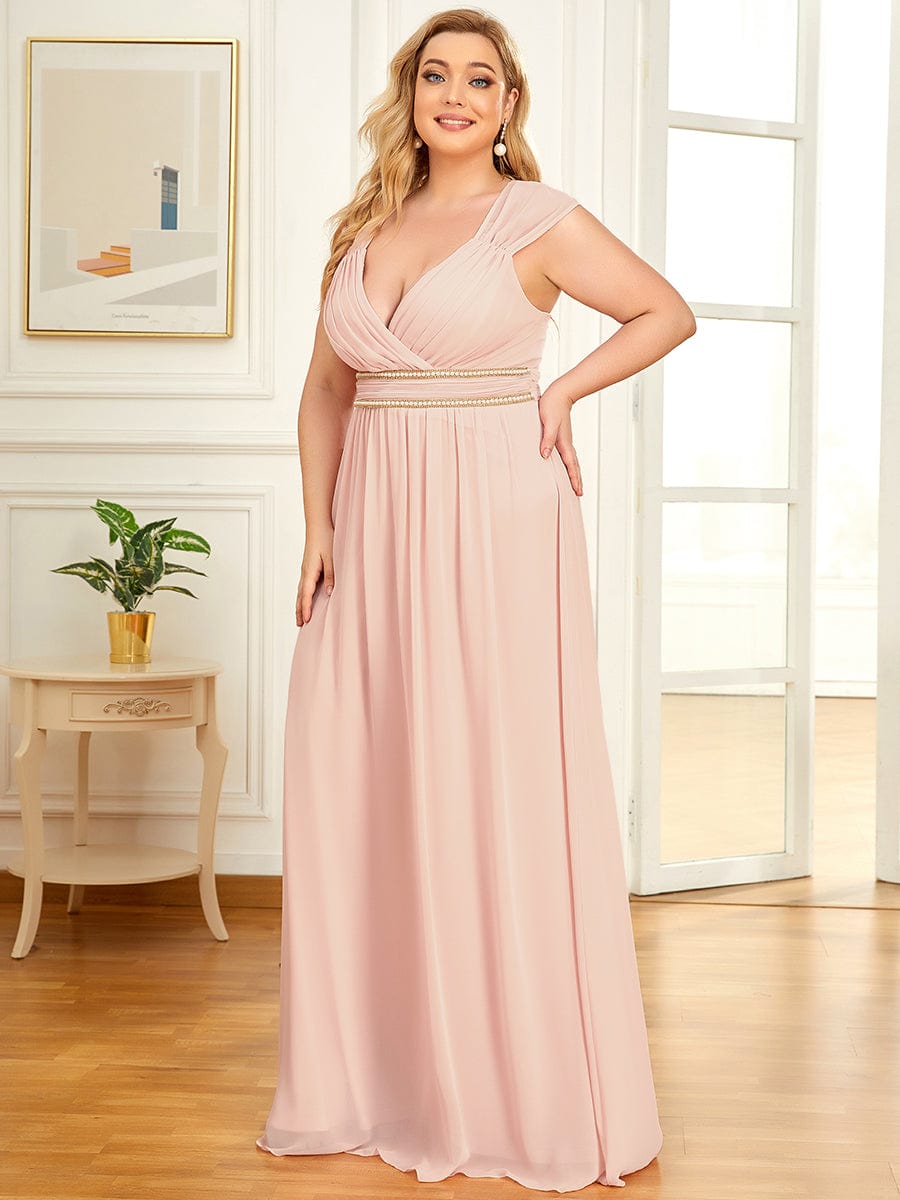 V-Neck Sleeveless Grecian Style Plus Size Evening Dresses #color_Pink