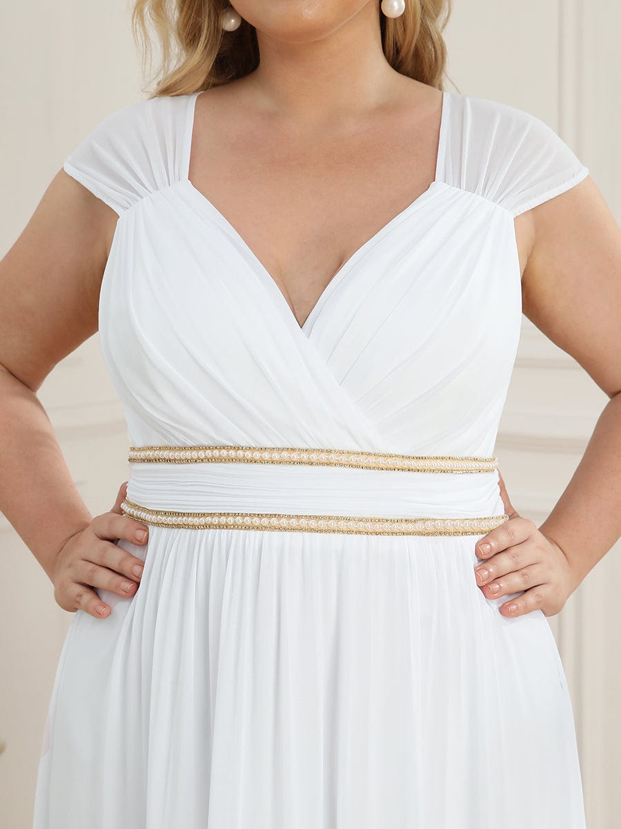 V-Neck Sleeveless Grecian Style Plus Size Evening Dresses #color_White