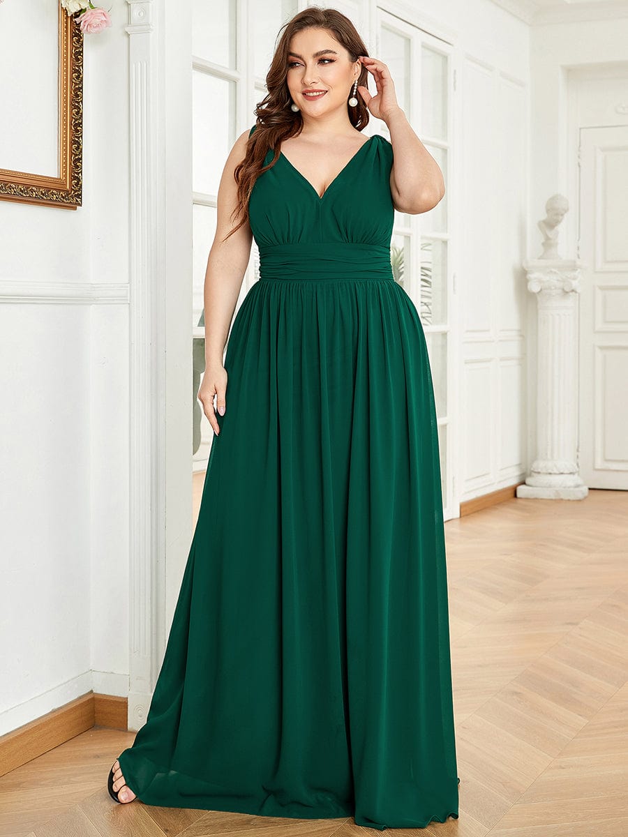 Elegant V Neck A Line Chiffon Maxi Bridesamid Dresses #color_Dark Green