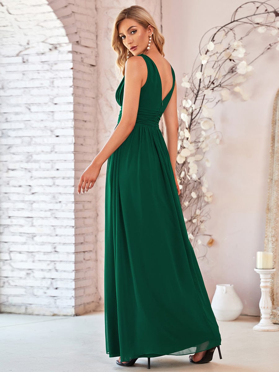 Elegant Sleeveless V-Neck Maxi Chiffon Bridesmaid Dress #color_Dark Green