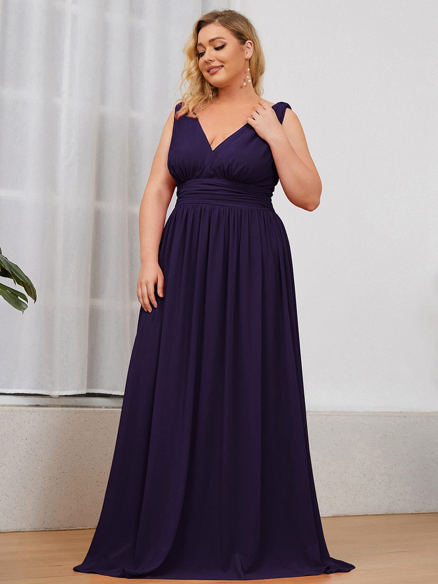 Plus Size Sleeveless V-Neck Chiffon Maxi Bridesmaid Dress #color_Dark Purple