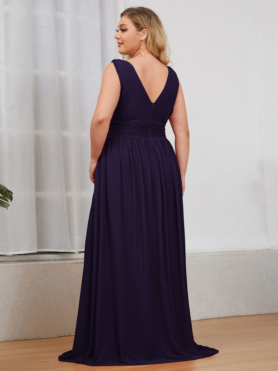 Plus Size Sleeveless V-Neck Chiffon Maxi Bridesmaid Dress #color_Dark Purple