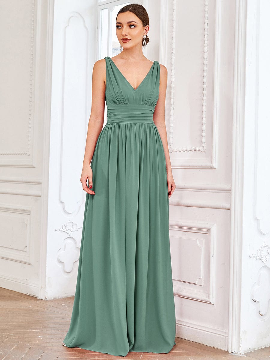 Custom Size V Neck Sleeveless Pleated Chiffon Evening Dress