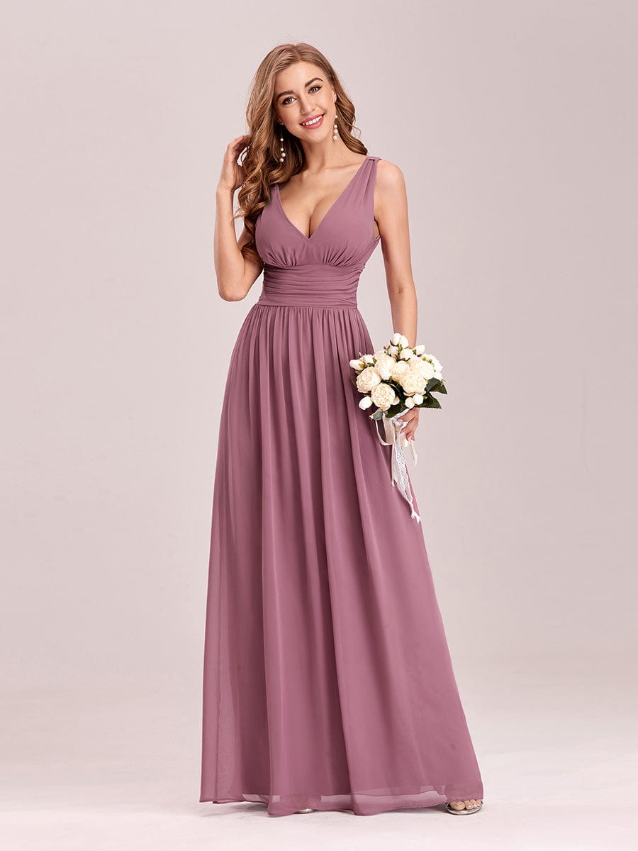 Custom Size V Neck Sleeveless Pleated Chiffon Evening Dress #color_Purple Orchid