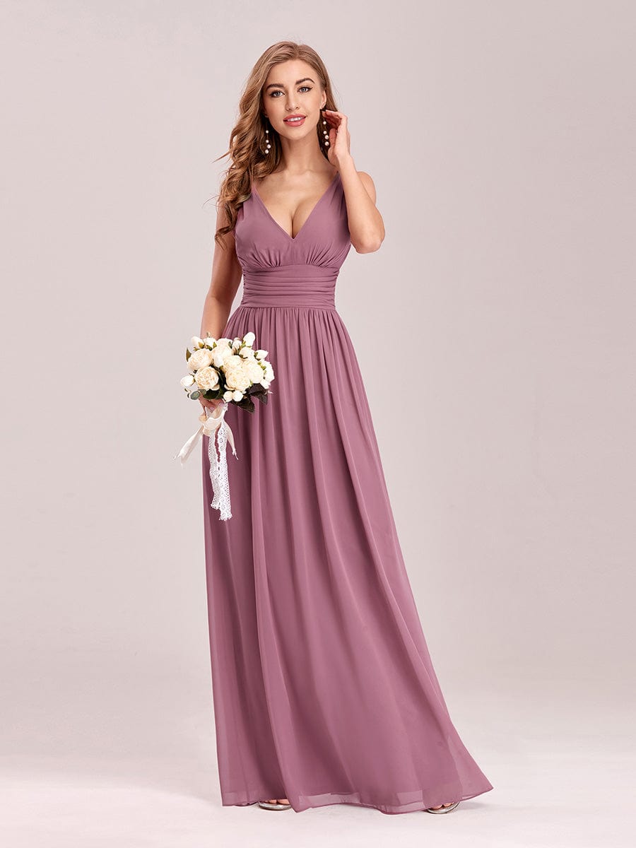Custom Size V Neck Sleeveless Pleated Chiffon Evening Dress #color_Purple Orchid