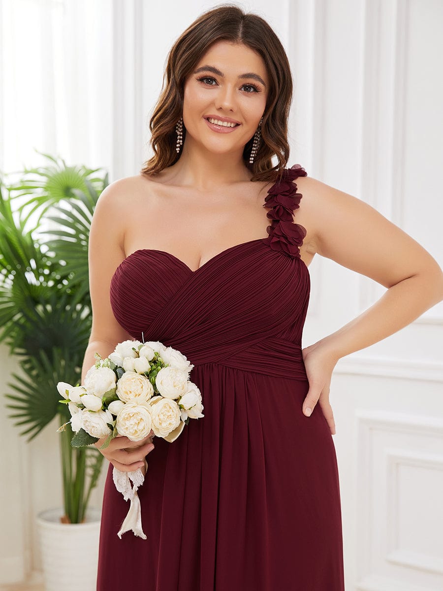 Chiffon One Shoulder Long Bridesmaid Dresses #color_Burgundy