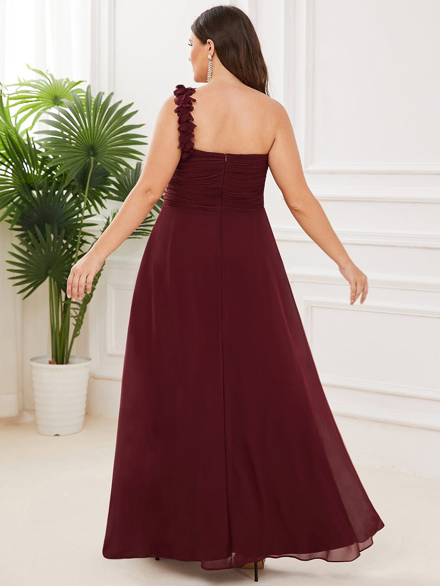 Chiffon One Shoulder Maxi Long Bridesmaid Dresses for Women #color_Burgundy