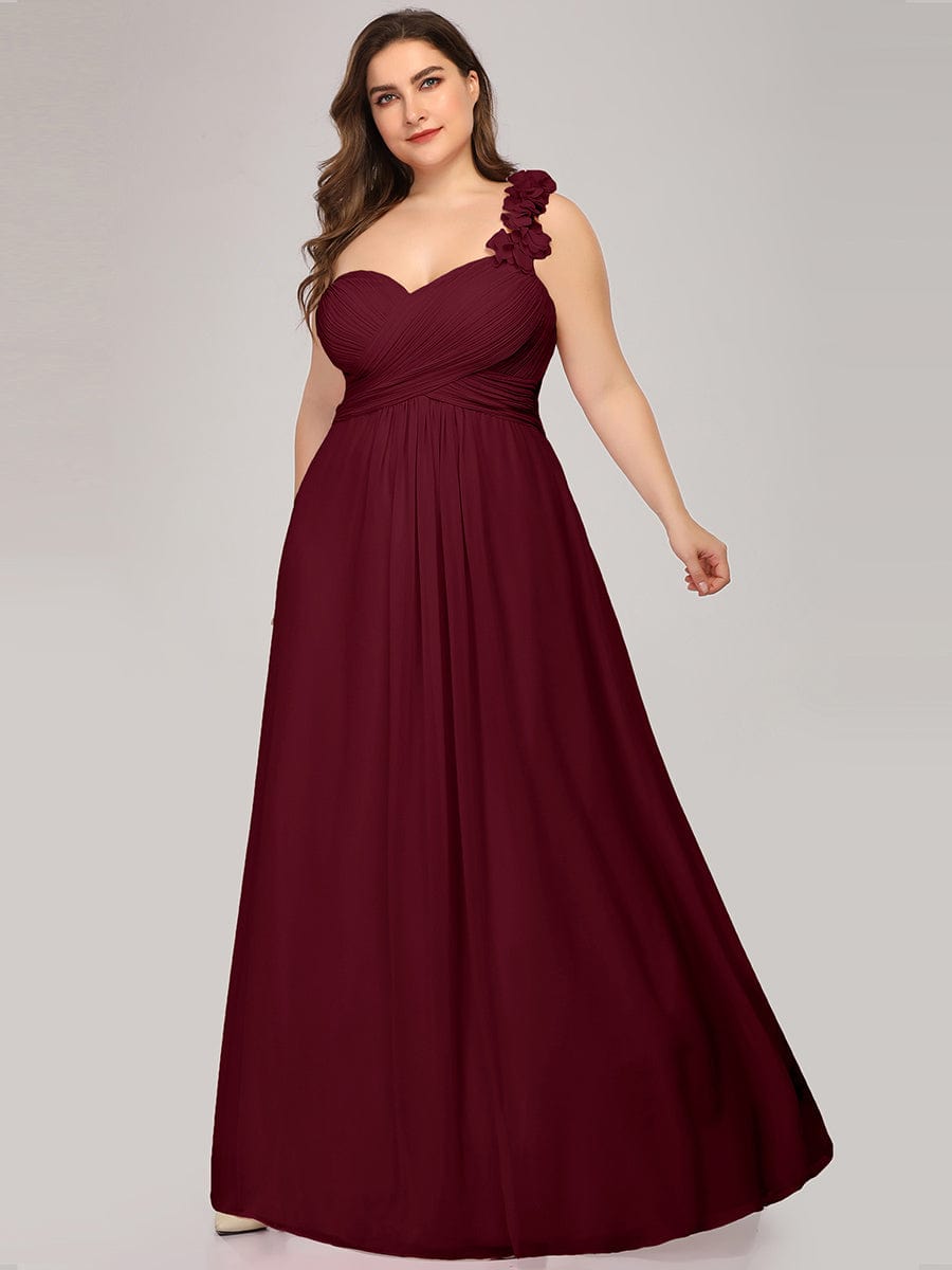 Custom Size Chiffon One Shoulder Maxi Long Bridesmaid Dresses for Women #color_Burgundy