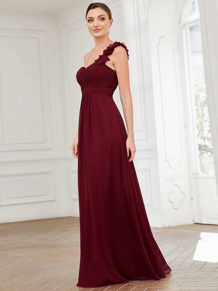 Chiffon One Shoulder Long Bridesmaid Dresses #color_Burgundy