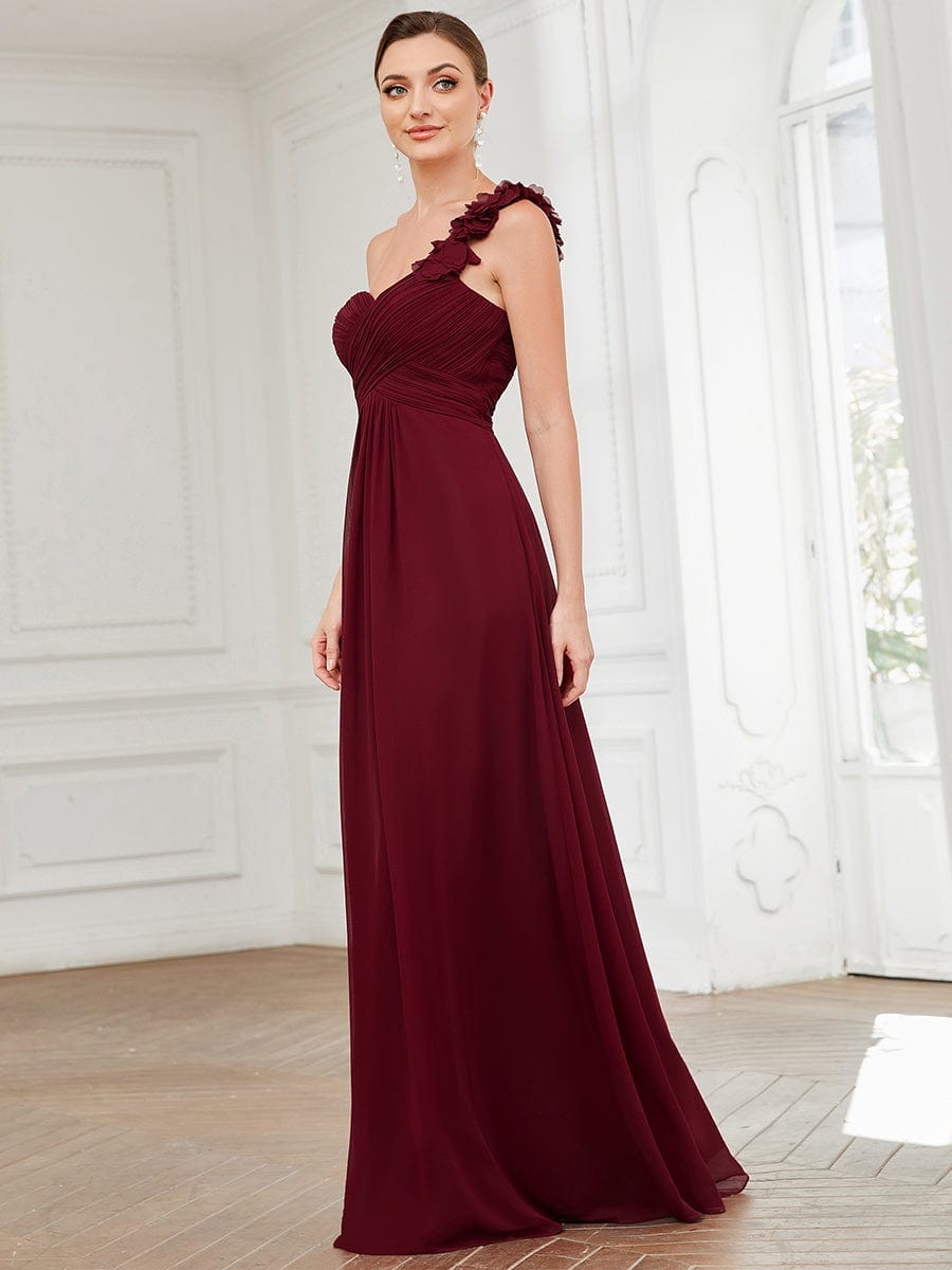 Chiffon One Shoulder Maxi Long Bridesmaid Dresses for Women #color_Burgundy