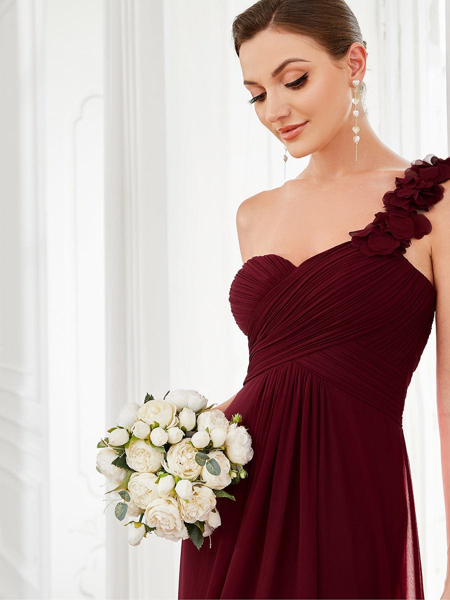 Chiffon One Shoulder Long Bridesmaid Dresses #color_Burgundy