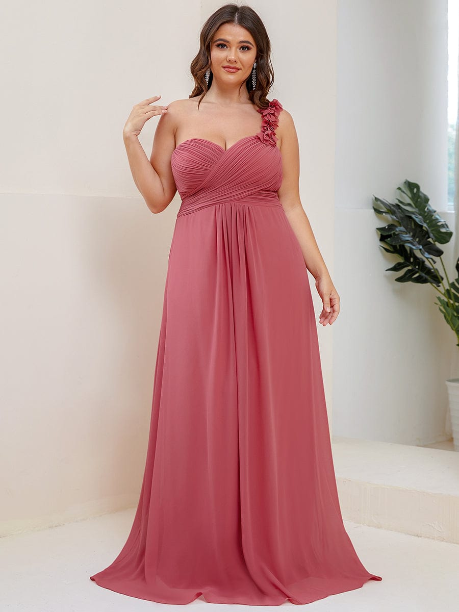 Chiffon One Shoulder Long Bridesmaid Dresses #color_Cameo Brown